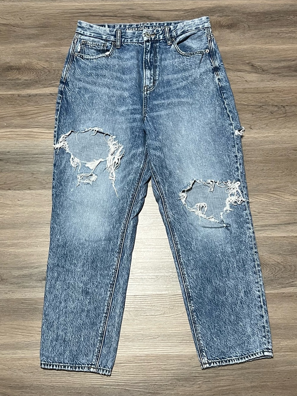 American Eagle Women's 10 Blue Jeans Curvy Mom Distressed Thigh Slit High Rise